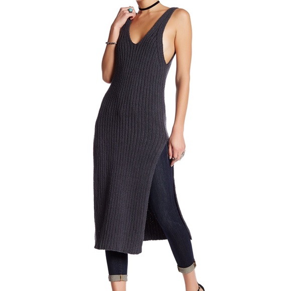 Free People Dresses & Skirts - Free People Grey Rib Sweater Tank Dress🆕